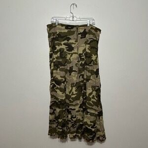 Molato Camo Maxi Skirt Gold Circle Trim Womens OSFM Elastic‎ Waist Drawstring